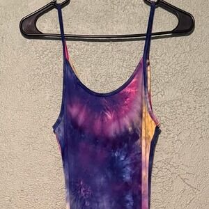 Pink purple yellow and blue bell bottom stretchy tie-dye jumpsuit!‎ NWT Size M